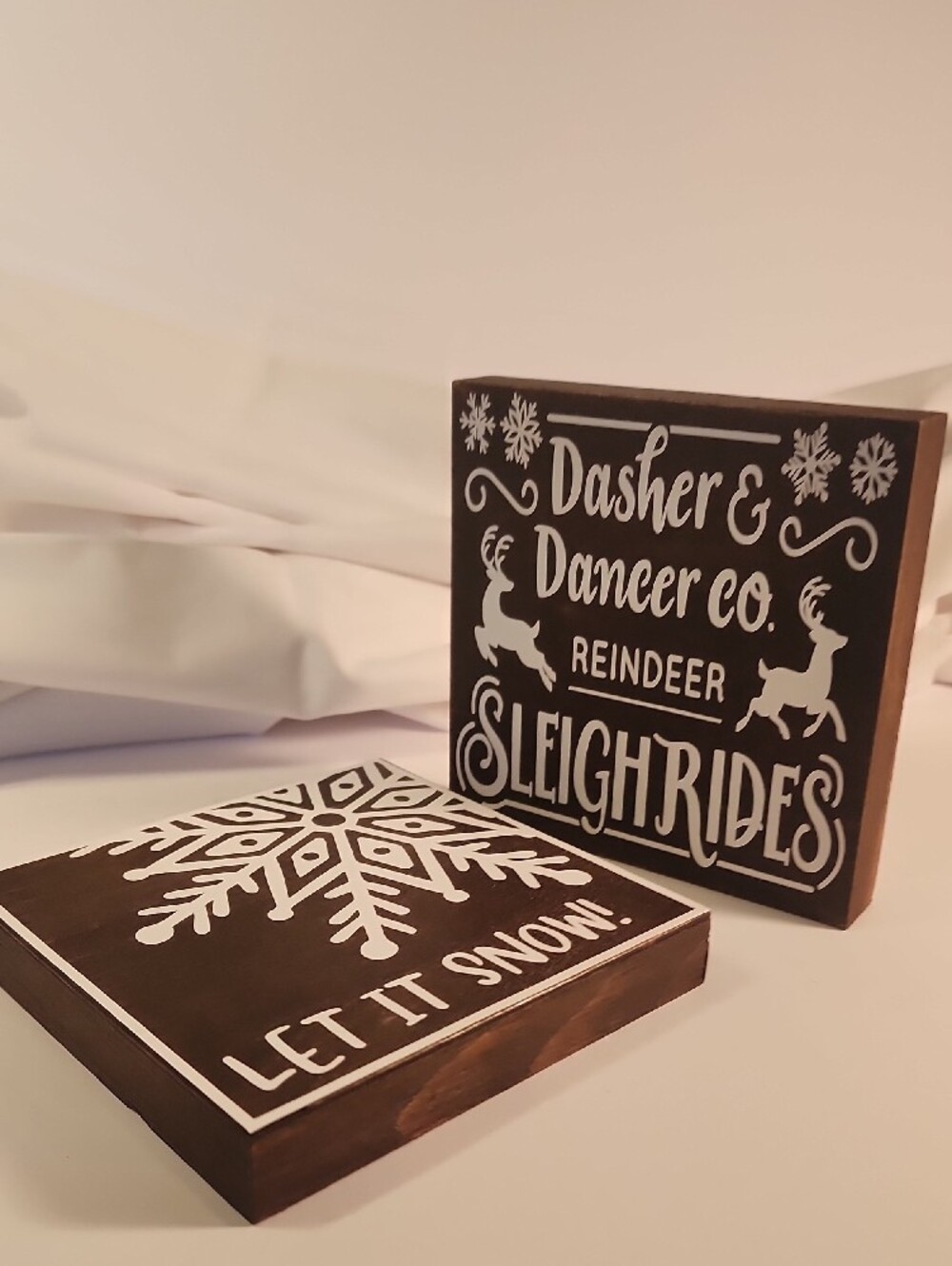 Holiday Wood Stain & White Decorative Sign Set - Let It Snow & Sleigh Rides - Picture 5 of 5